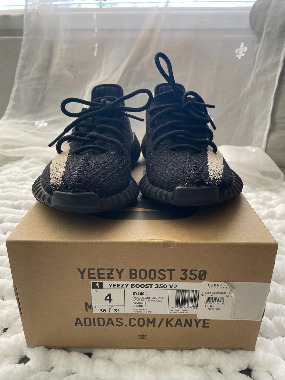 Yeezy Kids Black Sneakers with White Stripe